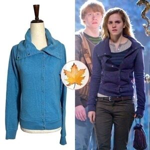 H&M • Side Snap Button Sweatshirt Jacket Blue US 8 ASO Hermione Granger
